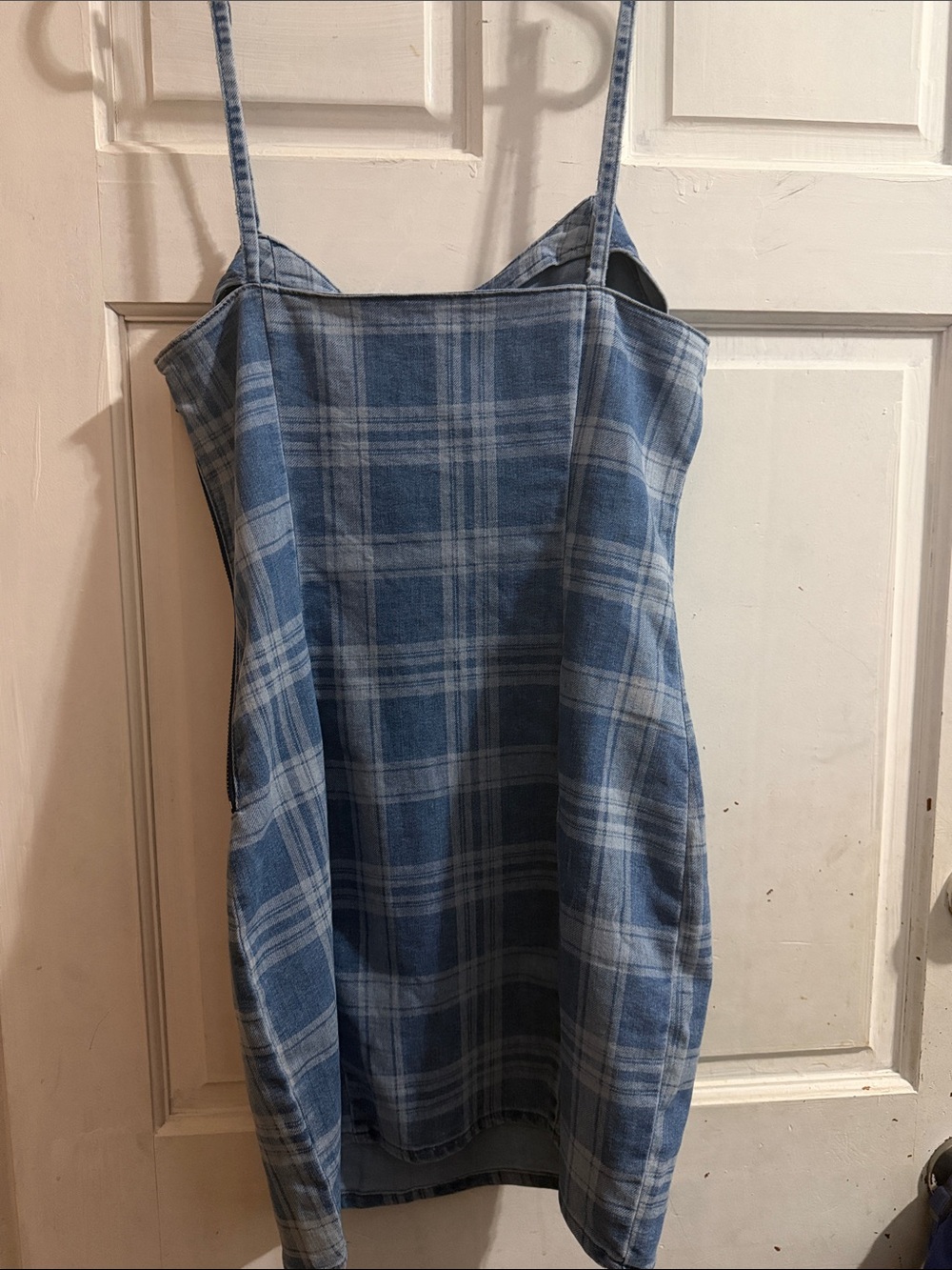 NWT H&M Blue Plaid Spaghetti-Strap Mini Dress - size Medium - Picture 3 of 3